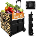 Inspired Living Ultra-Slim Rolling Collapsible Storage Pack-N-Roll Utility-carts, with Telescopic Handle, for Home, Garden, Shopping, Office, School use, Large, Leopard by Inspired+Living