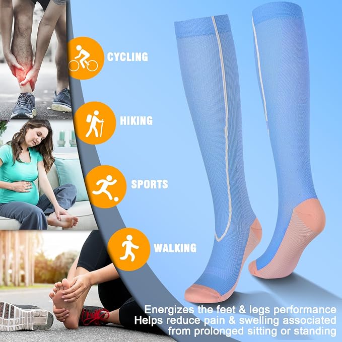 cerpite Compression Socks for Women & Men 6 Pairs Knee High Compression Socks 20-30 mmhg Best for Running,Nurse,Travel - Image 5