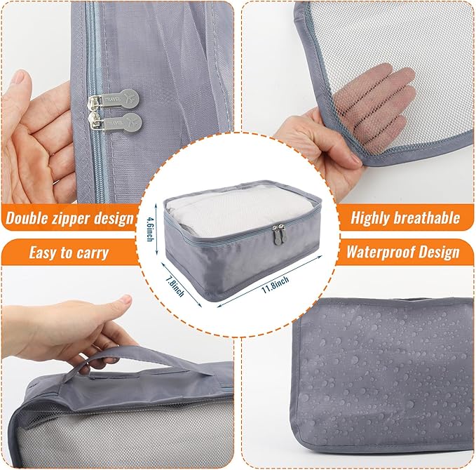 6Pack Small Mesh Packing Cubes Travel, Luggage Organizer Bags Suitcase | Waterproof mesh cubes. 6 same-size for undies, socks & tees. See-through & light. Great for travel, camping or home. - Image 2