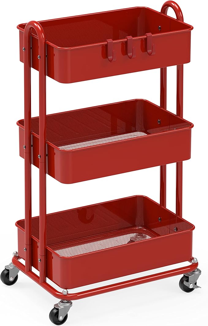 Simple Houseware 3-Tier Heavy Duty Metal Utility Rolling Cart, Red by SimpleHouseware