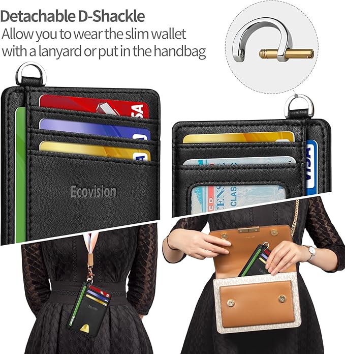 Slim Minimalist Front Pocket Wallet, RFID Blocking Credit Card Holder Wallet with Detachable D-Shackle for Men Women - Image 3