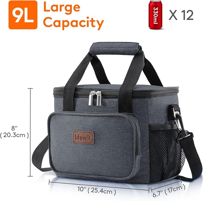 Lifewit Medium Lunch Bag, Insulated Lunch Box, Soft Cooler Cooling Tote for Adult Men Women, Dark Gray 12-Can (9L) - Image 3