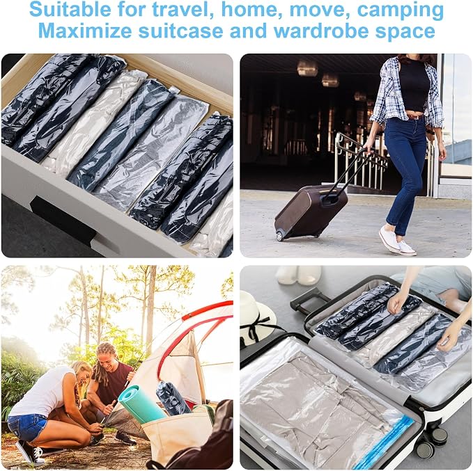 10 PCS Compression Bags for Travel Essentials, 3 Sizes Space Saver Bags, No Vacuum or Pump Needed, Roll Up Vacuum Packing for Clothing Storage, Cruise Accessories, Luggage & Home Organizers - Image 7