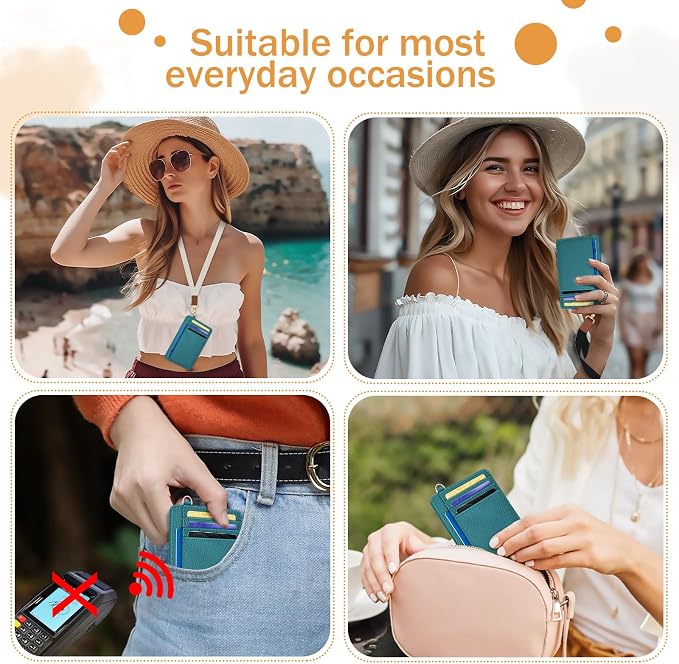 Yonlevres Credit Card Holder for Women Slim RFID Blocking Wallet Small Blue | Front Pocket, Handy, RFID Blocking, Woman Girls Ladies Gifts, D-ring for Keychain,Thin Mini Card Case, ID Window, PU Leather - Image 3