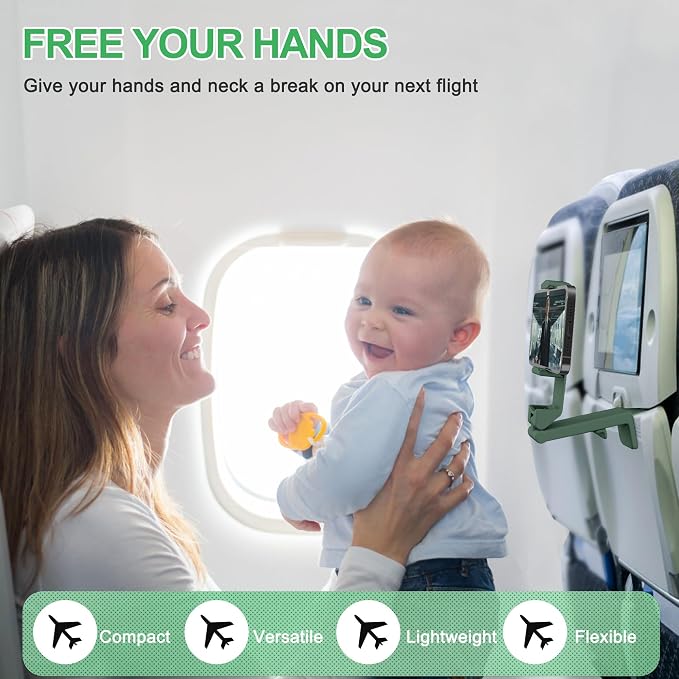 Perilogics Airplane Phone Holder Mount Universal in Flight Hands Free Viewing with Multi-Directional Dual 360 Degree Rotation (Evergreen) - Image 2