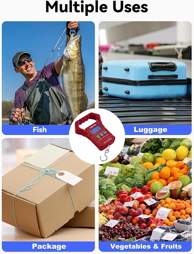HEETA Fish Scale 110lb/50kg Digital Hanging Fishing Luggage Weight Scale | Portable with Backlit LCD Display, Hook & Non-Slip Large ABS Handle, Fishing Gifts Gear for Men, 2 AAA Batteries Included - Image 8