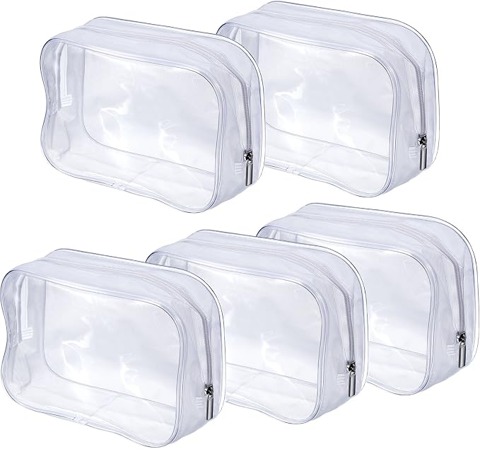 5 Pack Clear PVC Zippered Toiletry Carry Pouch Portable Cosmetic Makeup Bag for Vacation, Bathroom and Organizing by Pangda