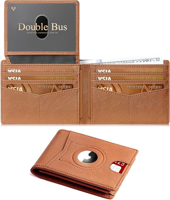 Wallet for Men Slim RFID Blocking Bifold Carbon Fiber,Minimalist Small Compact Front Pocket Credit Card Holder,Thin Mens Leather Wallets Smart Security With 2 ID windows 1 Cash (Cross Brown) by Unknown