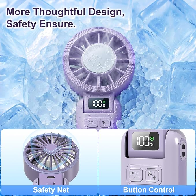 Portable Fan Handheld with Ice Cooling Rechargeable 5.5m/s Speed | 5-Speed, Independent Switch, Digital Display, Foldable Personal Fan for Travel/Concerts/Sport Events/Gifts - Image 8