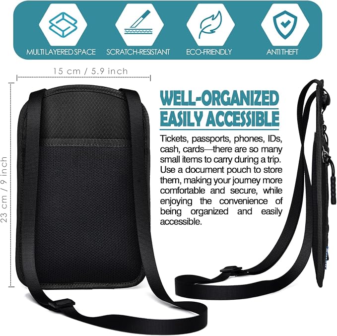RFID Blocking Travel Neck Wallet–Hidden Passport Holder & Anti-Theft Money Pouch for Men & Women, Lightweight Concealed Travel Organizer with Adjustable Strap Secure Document - Image 3