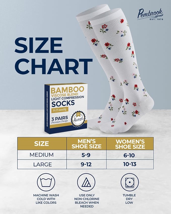 Pembrook® Bamboo Viscose Light Compression Socks - 3 Pairs | 8-15 mmhg Compression Socks | Knee High Comfort Support Socks - Image 6
