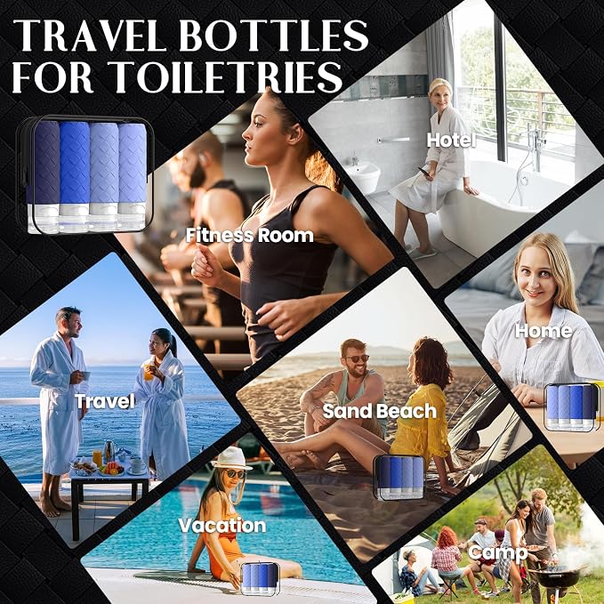 Silevoler Travel Bottles for Toiletries, TSA-Approved Travel Size Container | Woven Pattern BPA Free Silicone Leak Proof Refillable Liqus Shampoo And Conditioner Essentials Toiletry Bottles(Blue) - Image 7