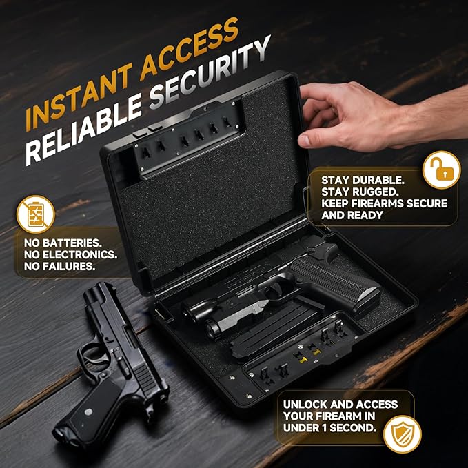 Gun Safe Alternative,Portable Gun Case Handgun Lock Box Quick Access Pistol Safe Small Handgun Storage with TSA Padlock,Instant Access Gun Box for Bedside and Car - Image 3