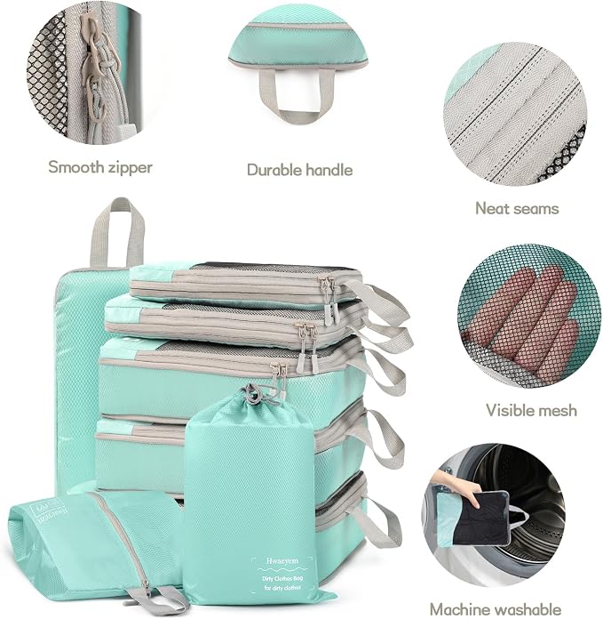 Compression Packing Cubes 8 Set, Dual Zipper Compression Packing Cubes for Travel, See-Through Mesh Packing Bags for Suitcases, Compression Cubes with Shoe Bag - Image 8
