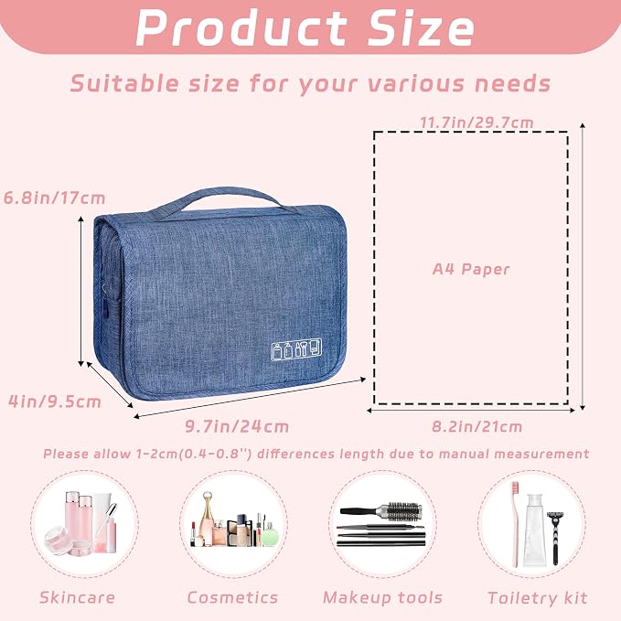 Toiletry Bag Travel Bag with Hanging Hook for Women Men,Navy Blue | Waterproof Small Capacity Hanging Multifunctional Makeup Bag for Toiletries, Portable Cosmetic Bag Travel Organizer - Image 2