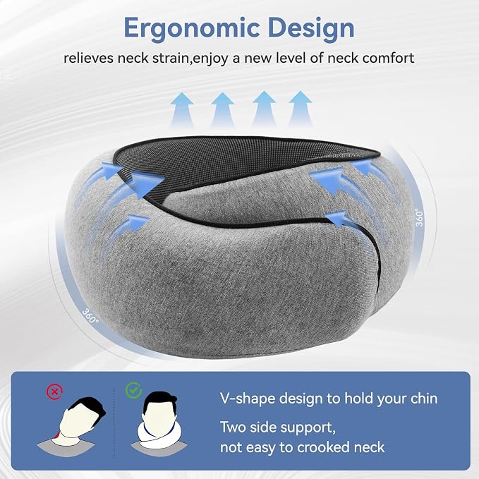 Neck Pillow Airplane, Travel Pillows for Airplanes, Memory Foam Adjustable Portable Neck Pillow for Traveling, Car Rides, and Home Use (Gray) - Image 3