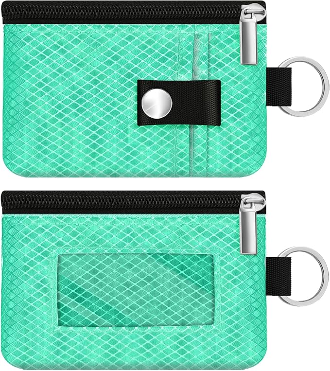 Minimalist RFID Blocking Small Wallet with ID Window,WaterResistant Zip Id Case Wallet with Lanyard Keychain for Cards,Cash,Travel,Women,Men (Mint Green) by CCUMI