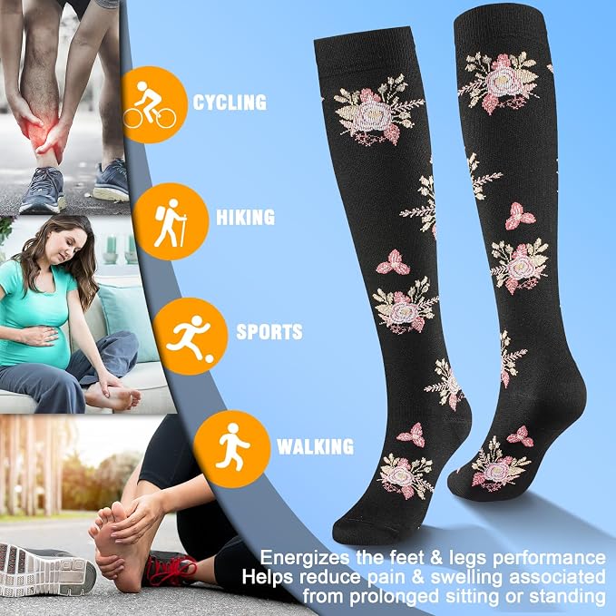 cerpite Compression Socks for Women & Men 6 Pairs Knee High Compression Socks 20-30 mmhg Best for Running,Nurse,Travel - Image 5