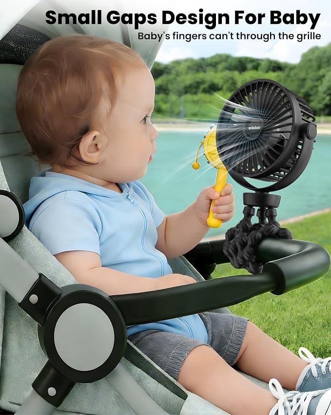 Portable Stroller Fan, 5200 mAh Rechargeable Personal Fan, with 360° Rotate Flexible Tripod and TYPE-C Port 3 Speed Small Mini USB Clip-on Fans Can Handheld and Desk for Stroller Car Seat Crib Outdoor - Image 2