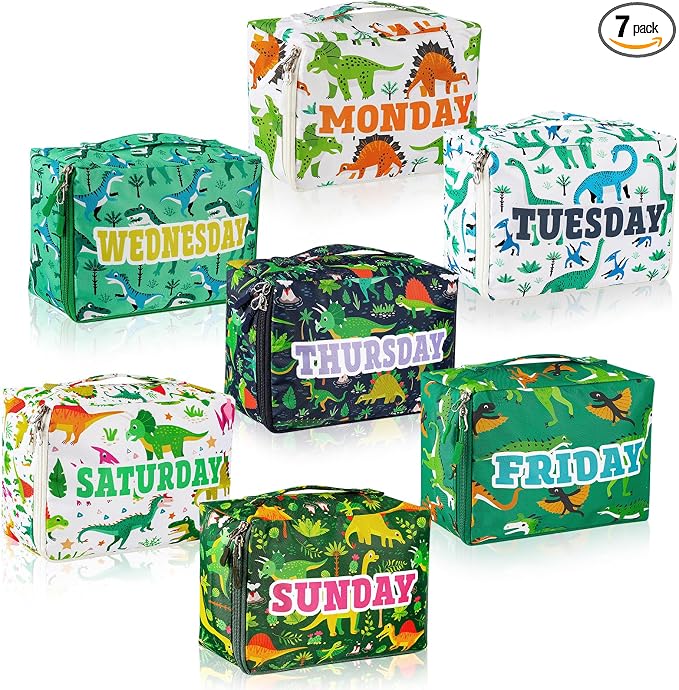 Paterr 7 Pcs Days of Week Packing Cubes for Kids Travel Compression Packing Cubes Colorful Luggage Organizers Suitcase Camp(Dinosaur) by Paterr