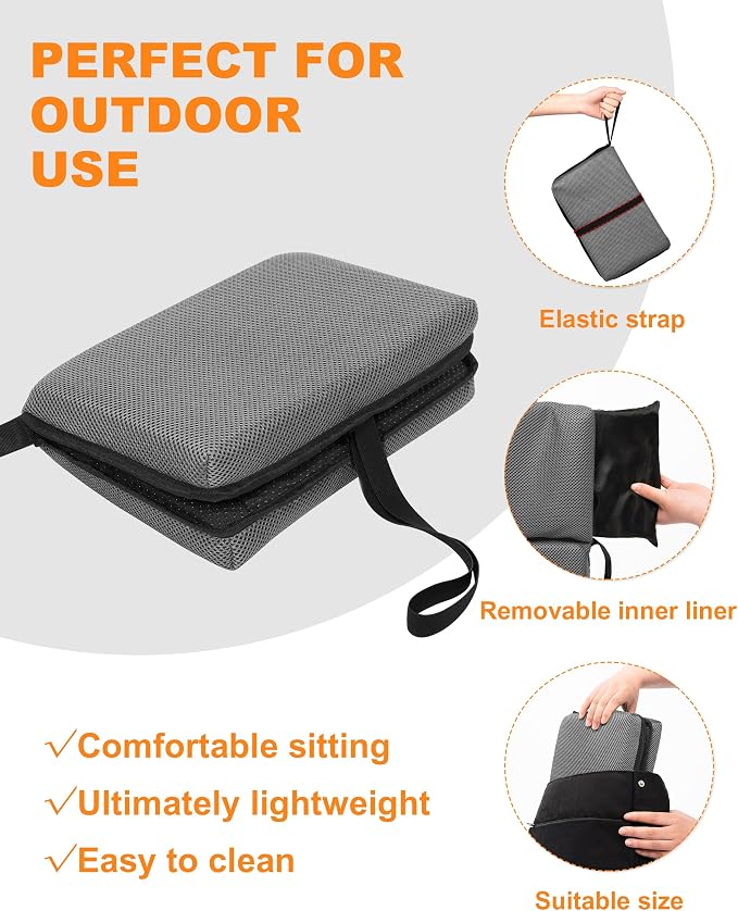 FASTMOMENT Portable Airplane Seat Cushion Foldable Seat Cushion for Travel | Thickened Cushion, Carrying Handle, Breathable Fabric, Washable Mesh Cover, Anti-Slip bottom, Lightweight for Flight Bleacher - Image 5