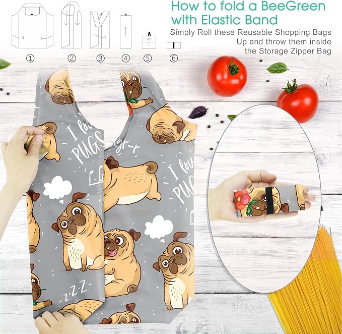 BeeGreen Dog Lover Gifts for Women Animals Reusable Grocery Bags Shopping Bags Bulk 6 Pack 50LBS X-Large Foldable-Machine Washable Shepherd Collie Bulldog Dog Paws Pet Bags - Image 4
