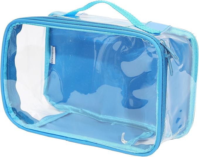Small Clear Travel Packing Cube/See Through PVC Plastic Pouch for Carry On Suitcase, Backpack or Diaper Bag/Transparent Multipurpose Accessories, Makeup & Underwear Organizer w/Handle (Turquoise) by EzPacking