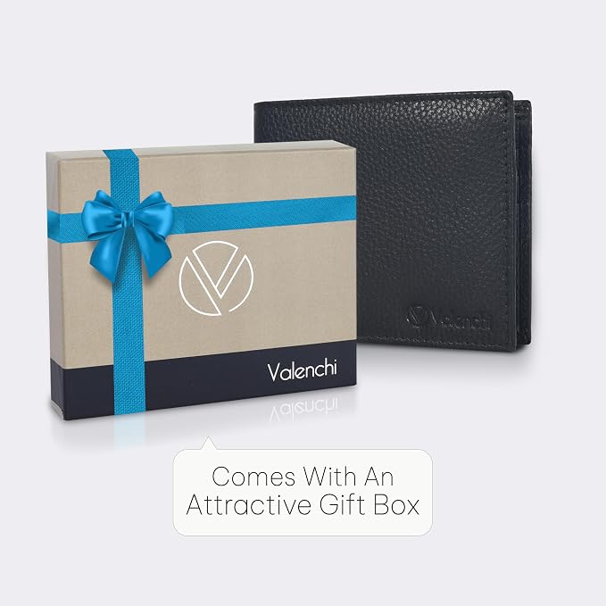 VALENCHI Genuine/Real Leather Bifold Wallet For Men - RFID Blocking/Protected Men's Slim Wallet -Christmas Gifts For Men (Black Pebble BF01) - Image 6