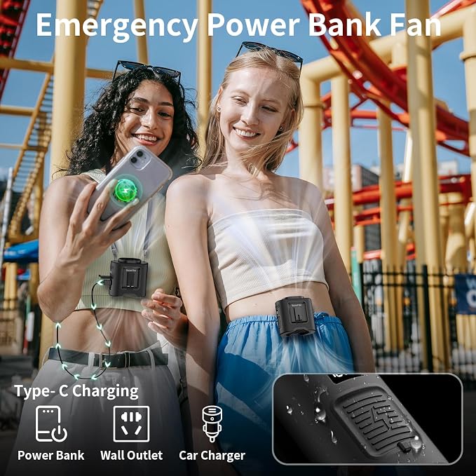 Socool 14500mAh Portable Waist Fan Clip on Belt 360 Rotation Wearable Rechargeable Personal Shirt Fan, 67H Cooling 5-Speed Battery Operated Fans with Light, Neck Fan Hanging for Outdoor Camping Travel - Image 6