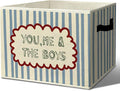 Rustic Boys Playroom Storage Bins & Boxes with Handles | toys books clothes, you me & the boys blue striped nursery foldable basket for organizing bedroom toddler room playroom by Unknown