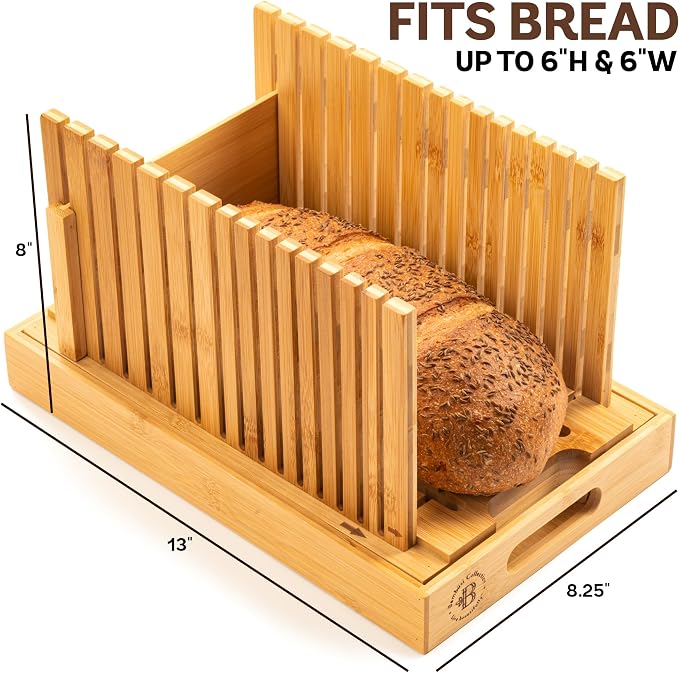 Bambüsi Bread Slicer for Homemade Bread - Upgraded Adjustable Bamboo Bread Cutter Board, Foldable Slicing Guide with Crumb Tray for Sourdough, Artisan Loaves, Bagels, Cakes, Bakery Kitchen Gadget Gift - Image 8