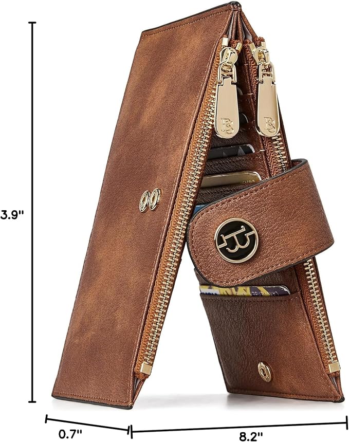 BOSTANTEN Leather Womens Wallet Large RFID Blocking Slim Card Holder | 16 Card Slots, 2 Zipper Pockets, Bifold, Long, Fits Most Purses, Organized Everyday Carry, Ladies Gifts, Retro Brown - Image 8