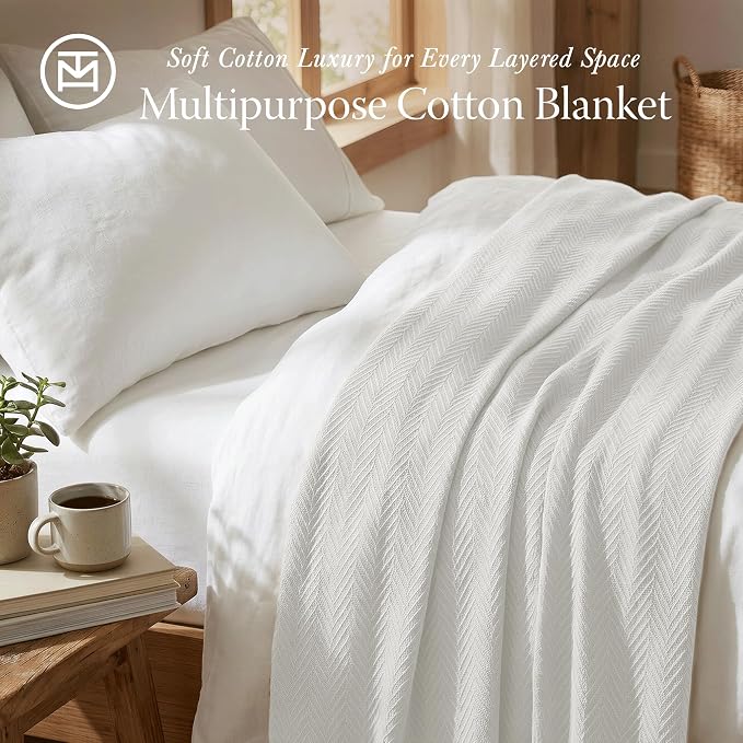 Threadmill Cotton King Blanket, Herringbone, Tusk, All-Season Breathable | 100% Cotton, Herringbone Pattern, 106x92 in, Breathable, All-Season, OEKO-TEX Certified, Machine Washable - Image 2