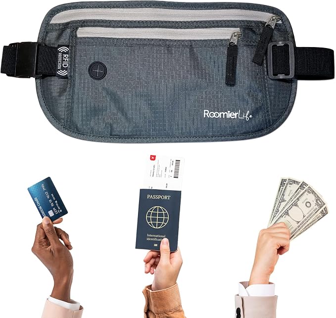 RFID Blocking Passport Holder Travel Pouch for Men & Women - Hidden Money Belt with Anti-Theft Locking Zipper, Slim Waterproof Waist Wallet for Cash, Credit Cards, Passport & Travel Documents, Grey - Image 4