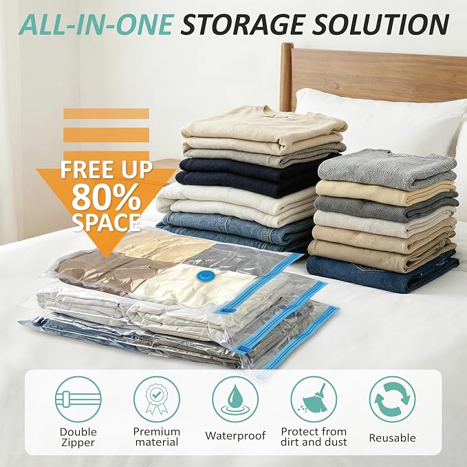 Cozy Essential Vacuum Storage Bags, 80% Compression Vacuum Seal Space Saver Plastic Packaging Bags for Clothes, Blankets, Pillow, Bedding, Comforters, Sealer Clothing Storage,12 Medium - Image 2