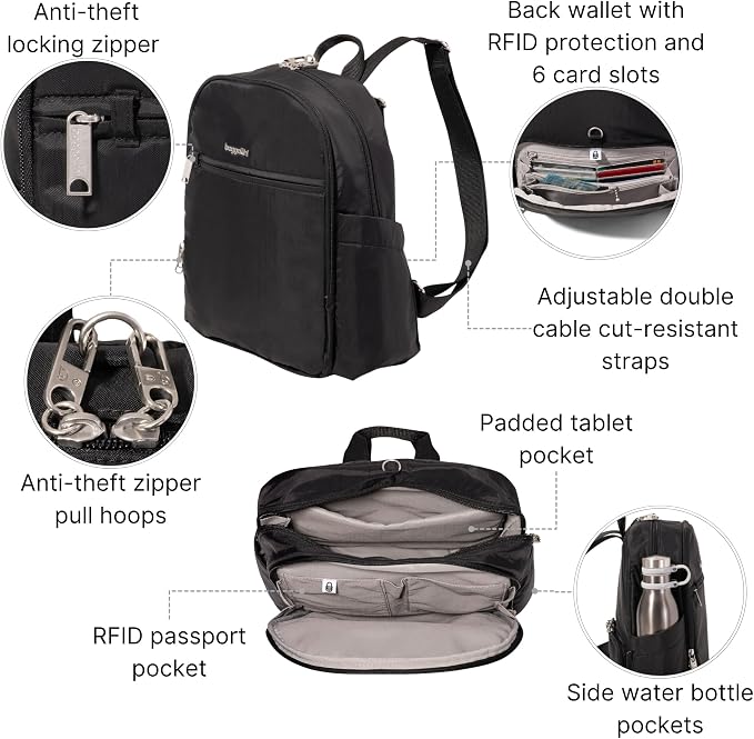 Securtex Anti-Theft Getaway Backpack - 9.4"x13"x5" Travel Safe Bag w/Locking Zippers, Slash-Resistant, RFID - Image 2