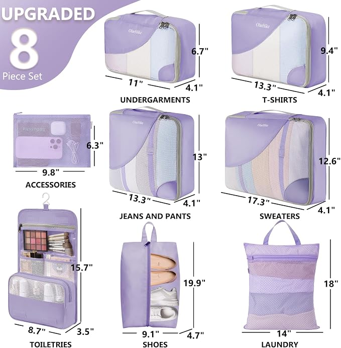 OlarHike 8 Set Packing Cubes for Travel,Gifts for Women Mom,Anti-Tearing Suitcase Organizer,with Over 1000 pcs Mesh Holes,Vacation Essentials & Accessories for Cruise Ship - Image 2