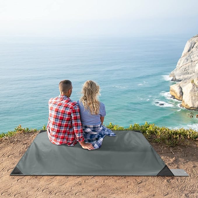 Odoland Sandproof Beach Blanket, Waterproof Portable Mat with Carry Pouch | 63“x43” Quick Drying & Foldable Lightweight Sand Free Beach Mat Tarp for Hiking, Camping, Travel, Grey - Image 6