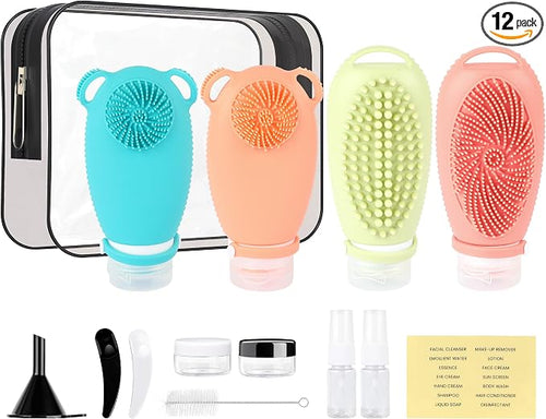 12PC Silicone Travel Bottles Set for Toiletries, TSA Approved Travel Bottles Leak-Proof Travel Size Toiletries,Multi-functional Travel Bottles with Face Wash Bath Hair Wash Silicone Massage by MarchingPin