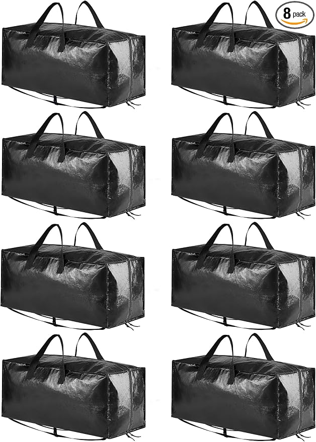 SpaceAid Heavy Duty Moving Bags 8 Pack, Large Storage Totes Bins with Backpack Straps, Strong Handles & Zippers, Packing Moving Boxes Supplies, College Dorm Room Essentials, Black by SpaceAid