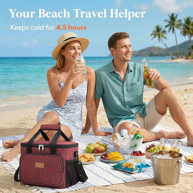Lifewit Large Lunch Bag, Insulated Lunch Box, Soft Cooler Cooling Tote for Adult Men Women, Burgundy 24-Can (15L) - Image 2