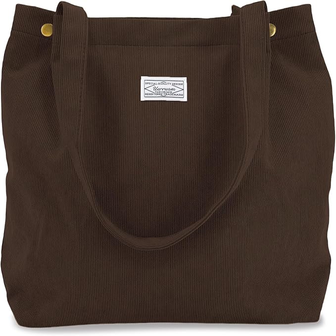 UERRUAM Corduroy Tote Bag for Women with Inner Pockets, Cute Go-to Bag | Slouchy Shoulder Bag for Everyday, Work, Books, Beach & Grocery Shopping, Lightweight Washable Foldable, Cloth Purse by UERRUAM