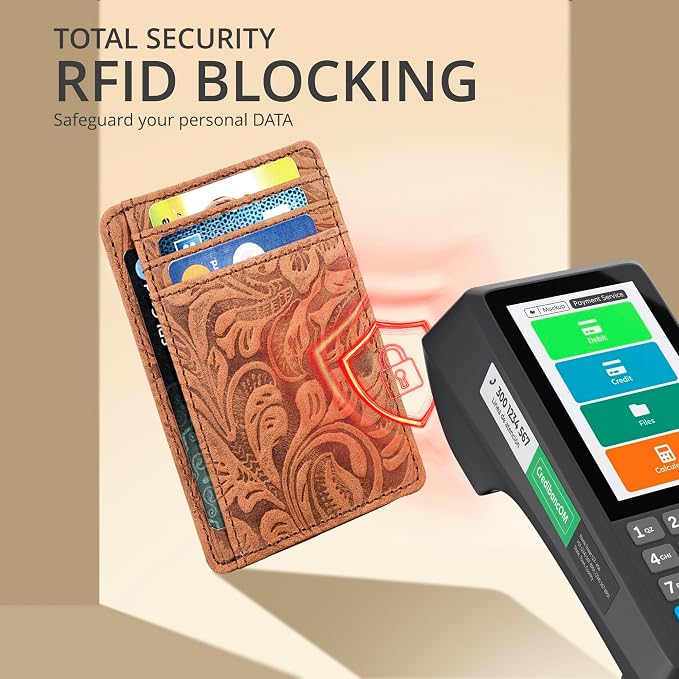 Leather Slim RFID Blocking Front Pocket Minimalist Wallet, Cognac - Image 5