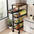 Slim Storage Cart with Wheels Pull-Out 5-Tier Rolling Storage Cart | narrow black 9.45in Wide, Mesh Baskets with Raised Edge, Wood-Grain Top, 360° Lockable Casters, Easy Assembly by Unknown