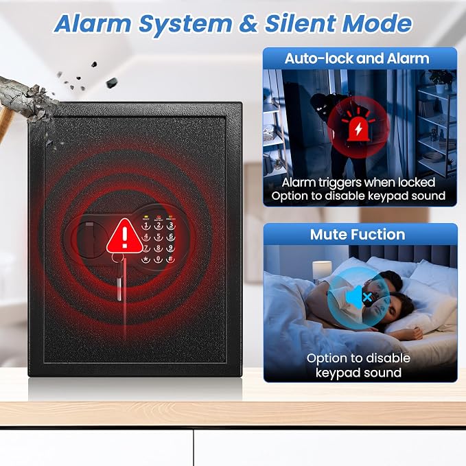 17.55'' Fireproof Safe Box with Digital Keypad, 3.2 Cu Ft Home Safe | Safes with Smart Alert, 2 Removable Shelves,Keys & Pass Code,Wall Mount,External Emergency Power and Fireproof Waterproof Bag - Image 5