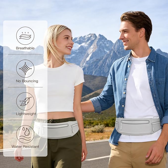 Slim Running Belt for Women Men,Phone Holder Waist Pack,Runners Fanny Pack | No-Bounce,Sweat-Proof Pocket,Travel Money Pouch for Gym/Hiking/Cycling,Three pocket,Two Highly Reflective Strips - Image 7