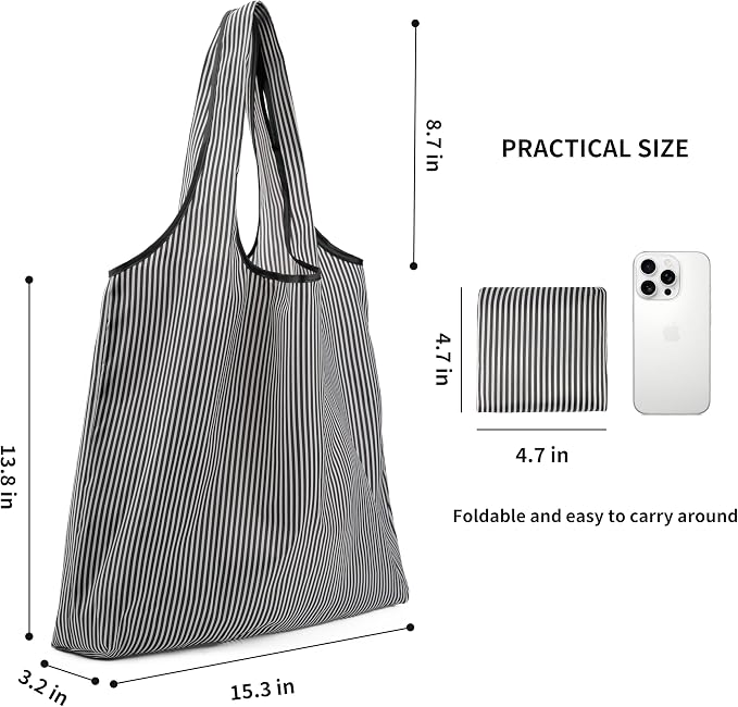 REDSINDA Foldable Reusable Shopping Grocery Bags, Lightweight, Washable, Cute Packable Polyester Tote Bag - Image 3