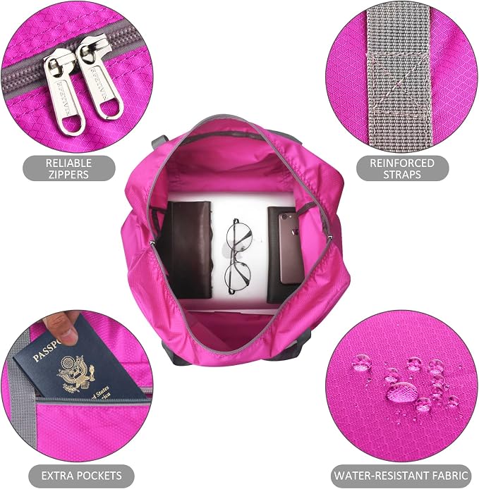 F.FETIVIN Personal item travel bag 17.7x12.6x6.3 for Spirit Airlines Lightweight carry on duffle bag for Gym,Sports,Vacation(Hot Pink) - Image 4