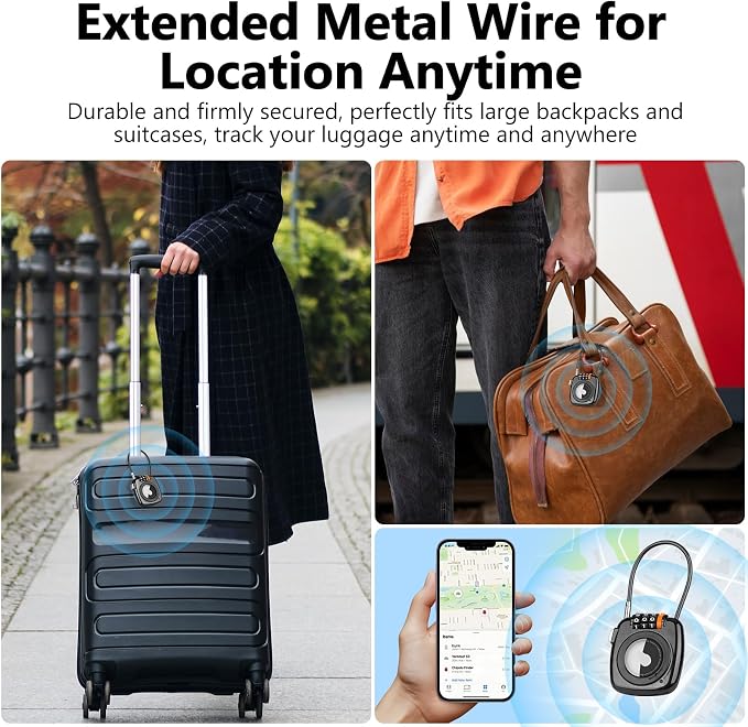 Compatible with Apple AirTag Secure Lock with Wire Cable, 3-Digit Combination Luggage Locks, Alloy Body Ultra Durable Anti-Lost Protective Case for Luggage, Suitcase (Black/White/Green/Grey) - Image 4