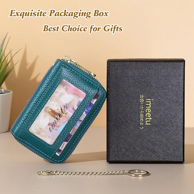 imeetu Rfid Credit Card Holder, Businese Card Case, Wallet for Women Men | Genuine Leather Card Wallet with id Window, Keychain & Double Zipper, Water-resistan Small Wallet with Gift Box, Daily Travel - Image 7